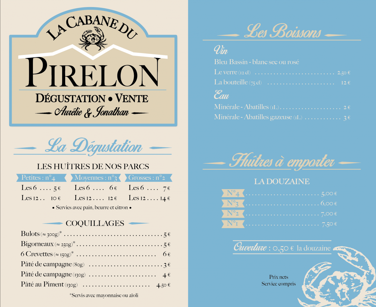 Carte des tarifs de La Cabane du Pirelon 2020-2021